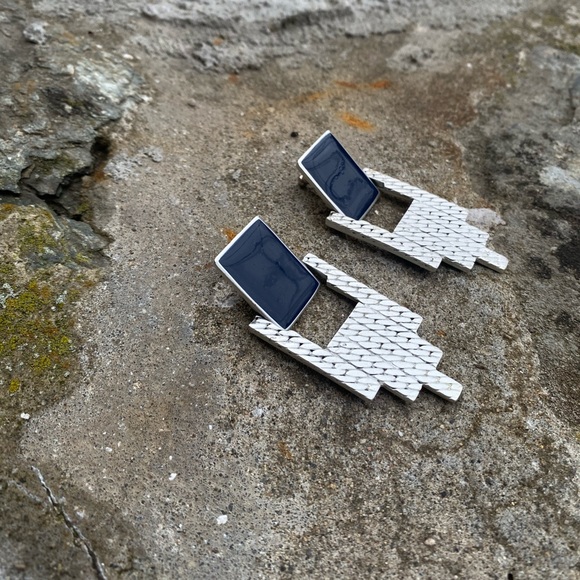 Art deco, Vintage sliverplated/ deep blue earrings. - Picture 2 of 7